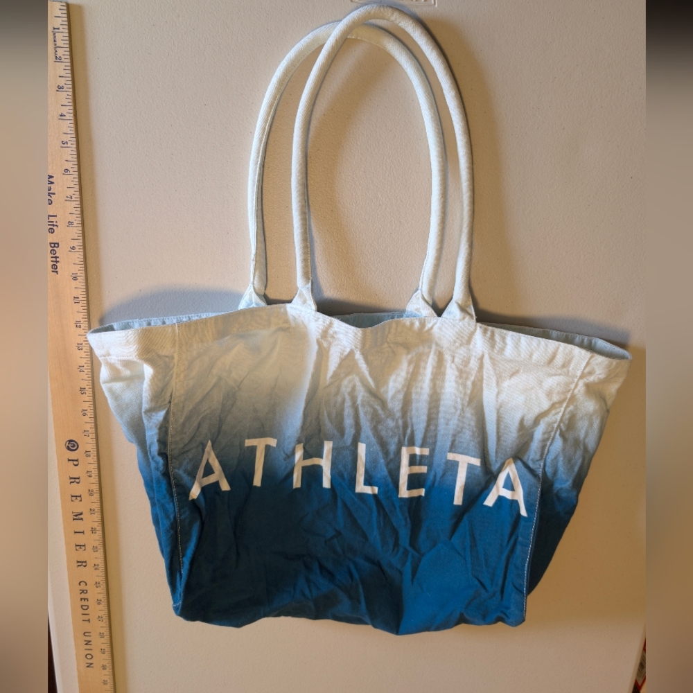Athleta Ombre Blue and White Tote Bag O/S 100% Cotton - Picture 2 of 6